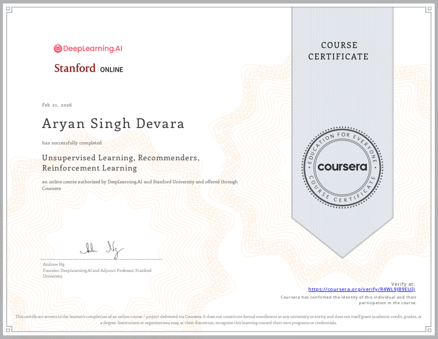 Unsupervised / RL certificate